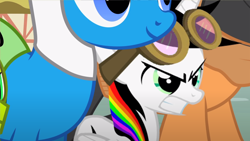 Size: 1280x721 | Tagged: safe, artist:mlp-silver-quill, imported from derpibooru, oc, oc:finn the pony, oc:lightning bliss, oc:robin, oc:sketchy, alicorn, pony, after the fact, after the fact:slice of life, aviator goggles, goggles, lightning bliss is not amused, unamused
