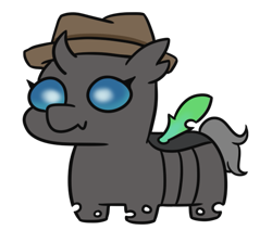 Size: 617x553 | Tagged: safe, artist:jargon scott, imported from derpibooru, oc, oc only, oc:closed case, changeling, pony, changeling oc, clothes, green changeling, hat, male, simple background, solo, squatpony, transparent background