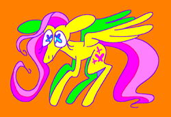 Size: 1316x900 | Tagged: safe, artist:msponies, imported from derpibooru, fluttershy, pegasus, pony, female, g4, mare, ms paint, orange background, simple background, solo, spread wings, tail, unusual pupils, wings