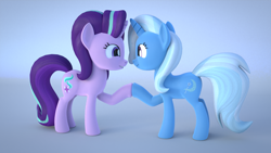 Size: 1920x1080 | Tagged: safe, artist:spreadwing454, imported from derpibooru, starlight glimmer, trixie, pony, unicorn, 3d, blender, hoofbump