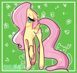 Size: 885x841 | Tagged: safe, alternate version, artist:collie-calamari, imported from derpibooru, fluttershy, pegasus, pony, blushing, cute, daaaaaaaaaaaw, female, floppy ears, hair over one eye, looking at you, mare, shy, shyabetes, signature, solo, unshorn fetlocks, watermark