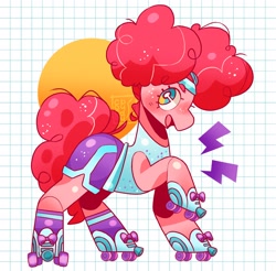 Size: 2950x2902 | Tagged: safe, artist:cocopudu, imported from derpibooru, pinkie pie, earth pony, pony, afro puffs, roller skates, skates, solo