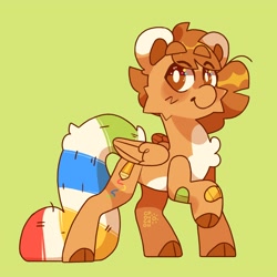 Size: 2500x2500 | Tagged: safe, artist:cocopudu, imported from derpibooru, oc, oc only, oc:scooter (cocopudu), pegasus, pony, cloven hooves, green background, simple background, solo
