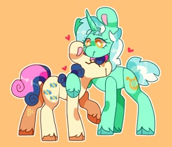 Size: 3270x2803 | Tagged: safe, artist:cocopudu, imported from derpibooru, bon bon, lyra heartstrings, sweetie drops, earth pony, pony, unicorn, duo, female, heart, lesbian, lyrabon, shipping, simple background