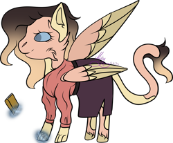 Size: 3973x3284 | Tagged: safe, artist:thecommandermiky, imported from derpibooru, oc, oc only, oc:reagan, hybrid, pegasus, pony, aura, cheek fluff, clothes, female, folder, hybrid oc, long tail, magic, mare, paws, pegasus oc, solo, spread wings, tail, wings