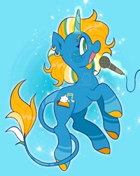 Size: 1638x2048 | Tagged: safe, artist:alexbeeza, imported from derpibooru, oc, oc only, pony, unicorn, ear piercing, earring, jewelry, leonine tail, microphone, piercing, solo, tail