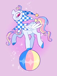 Size: 1534x2048 | Tagged: safe, artist:alexbeeza, imported from derpibooru, oc, oc only, pegasus, pony, ball, jester, solo