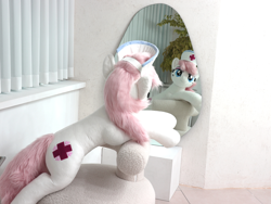 Size: 2664x2000 | Tagged: safe, artist:megatarot, imported from derpibooru, nurse redheart, earth pony, pony, female, fluffy, irl, mirror, photo, plushie