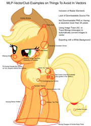 Size: 900x1250 | Tagged: safe, artist:yanoda, edit, imported from derpibooru, applejack, pony, error, green eyes, guide, how to draw, looking at something, mistake, simple background, smiling, solo, tutorial, vector, white background