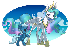 Size: 584x395 | Tagged: artist needed, safe, imported from derpibooru, princess celestia, pony, circle background, concave belly, crown, duo, flowing mane, gradient background, happy, having fun, height difference, jewelry, physique difference, pink eyes, rearing, regalia, simple background, smiling, spread wings, transparent background, wavy mane, wings