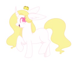 Size: 1100x900 | Tagged: safe, artist:orcabunnies, imported from derpibooru, oc, oc only, oc:rosey mae, hybrid, original species, pony, unicorn, crown, jewelry, long ears, rabbit pony, regalia, solo
