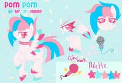 Size: 2462x1686 | Tagged: safe, artist:orcabunnies, imported from derpibooru, oc, oc only, oc:pom pom, pegasus, pony, choker, colored wings, hooves, multicolored hooves, multicolored wings, reference sheet, spiked choker, wings