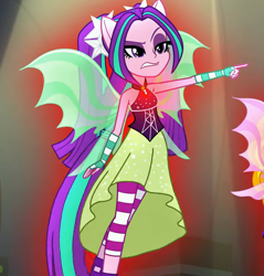 Size: 913x957 | Tagged: safe, imported from derpibooru, screencap, aria blaze, equestria girls, rainbow rocks, bare shoulders, clothes, dress, female, pointing, sleeveless, solo