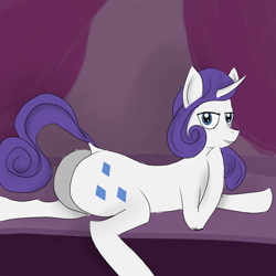Size: 2690x2690 | Tagged: safe, artist:tavibird, imported from derpibooru, rarity, pony, unicorn, butt, female, looking at you, plot, rearity, solo, stage, variant