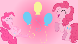 Size: 1920x1080 | Tagged: safe, artist:mlpwallpapermaker, imported from derpibooru, pinkie pie, earth pony, pony, cutie mark, female, gradient background, laughing, mare, open mouth, open smile, smiling, solo, wallpaper