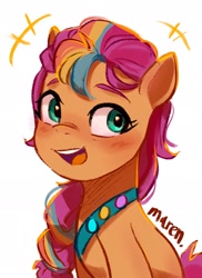 Size: 1401x1920 | Tagged: safe, artist:maren, imported from derpibooru, sunny starscout, earth pony, pony, bust, cute, female, g5, mare, open mouth, portrait, simple background, smiling, solo, sunnybetes, white background