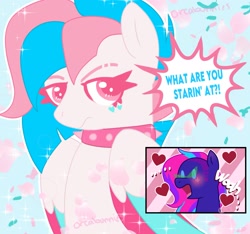 Size: 2129x1997 | Tagged: safe, artist:orcabunnies, imported from derpibooru, oc, oc only, oc:pom pom, oc:zap prism, pegasus, pony, choker, colored wings, duo, heart, multicolored wings, spiked choker, sunglasses, wings