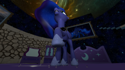 Size: 1024x576 | Tagged: source needed, safe, artist:gmodpon-e, imported from derpibooru, princess luna, bat pony, pony, 3d, armor, giant pony, gmod, hoof shoes, imminent crushing, macro, macro/micro, micro, night guard, night guard armor, raised hoof, source filmmaker, starry sky, this will end in tears, tiny, tiny ponies
