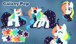 Size: 2454x1416 | Tagged: safe, artist:orcabunnies, imported from derpibooru, oc, oc only, oc:galaxy pop, pony, unicorn, reference sheet
