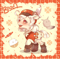 Size: 2736x2686 | Tagged: safe, artist:mari_petit_, imported from derpibooru, earth pony, pony, clothes, genshin impact, hat, klee (genshin impact), open mouth, ponified, shoes
