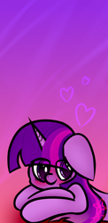 Size: 770x1582 | Tagged: safe, artist:neonshy02, imported from derpibooru, twilight sparkle, pony, blushing, floppy ears, gradient background, heart, solo