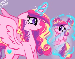 Size: 1368x1074 | Tagged: safe, artist:petaltwinkle, imported from derpibooru, princess cadance, alicorn, pegasus, pony, duo, foal, self paradox, self ponidox