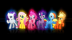 Size: 1920x1080 | Tagged: safe, imported from derpibooru, applejack, fluttershy, pinkie pie, rainbow dash, rarity, twilight sparkle, earth pony, pegasus, pony, unicorn, black background, mane six, simple background