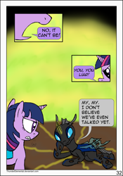 Size: 1600x2283 | Tagged: safe, artist:thunderelemental, imported from derpibooru, twilight sparkle, changeling, pony, comic:swarm rising, comic, duo, speech bubble