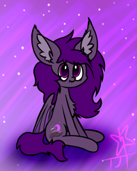 Size: 1377x1711 | Tagged: safe, artist:neonshy02, imported from derpibooru, oc, oc only, oc:midnight purple, bat pony, pony, abstract background, bat pony oc, bat wings, chest fluff, colored pupils, ear fluff, fangs, fluffy, folded wings, male, signature, sitting, solo, wings