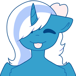 Size: 1280x1280 | Tagged: safe, artist:racheldragon21, imported from derpibooru, oc, oc only, oc:fleurbelle, alicorn, pony, :p, alicorn oc, bow, eyes closed, female, hair bow, horn, mare, simple background, solo, tongue out, wings