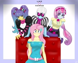 Size: 3672x2975 | Tagged: safe, artist:lennondash, imported from derpibooru, fluttershy, photo finish, pixel pizazz, violet blurr, human, equestria girls, female, fluttershy boho dress, group, the snapshots