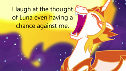 Size: 1280x720 | Tagged: safe, imported from derpibooru, screencap, daybreaker, alicorn, pony, caption, image macro, solo, text