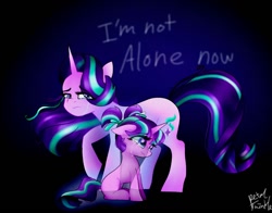 Size: 1368x1074 | Tagged: safe, artist:petaltwinkle, imported from derpibooru, starlight glimmer, pony, unicorn, dialogue, duo, foal, self paradox, talking to herself