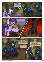 Size: 1600x2281 | Tagged: safe, artist:thunderelemental, imported from derpibooru, twilight sparkle, changeling, pony, comic:swarm rising, comic, silence, speech bubble, stomp