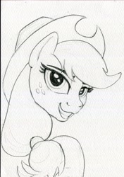 Size: 2861x4054 | Tagged: safe, artist:invalid-david, imported from derpibooru, applejack, earth pony, pony, monochrome, pencil drawing, sketch, solo, traditional art