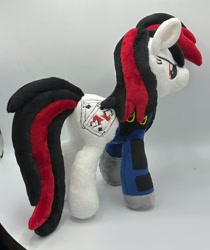 Size: 1724x2048 | Tagged: safe, artist:hibiscusstitch, imported from derpibooru, oc, oc only, oc:blackjack, pony, unicorn, fallout equestria, fallout equestria: project horizons, fanfic art, horn, irl, photo, pipbuck, plushie, unicorn oc, vault uniform