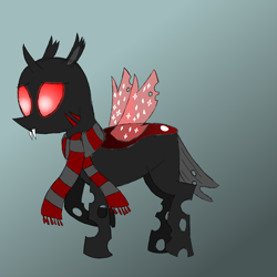 Size: 2000x2000 | Tagged: safe, artist:neonshy02, imported from derpibooru, oc, changeling, changeling oc, clothes, red changeling, scarf, solo
