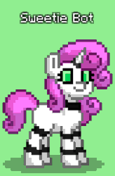 Size: 528x804 | Tagged: safe, imported from derpibooru, sweetie belle, pony, robot, unicorn, pony town, female, green background, gynoid, simple background, solo, sweetie bot