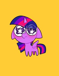 Size: 1074x1368 | Tagged: safe, artist:petaltwinkle, imported from derpibooru, part of a set, twilight sparkle, alicorn, pony, chibi, eye shimmer, floppy ears, simple background, solo, starry eyes, twilight sparkle (alicorn), wingding eyes, yellow background