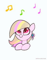 Size: 454x578 | Tagged: safe, artist:petaltwinkle, imported from derpibooru, oc, oc only, oc:petal twinkle, pegasus, pony, animated, heart, heart eyes, music notes, simple background, solo, starry eyes, white background, wingding eyes