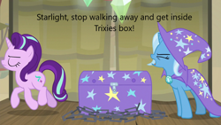 Size: 1280x720 | Tagged: safe, imported from derpibooru, screencap, starlight glimmer, trixie, pony, unicorn, caption, episode needed, female, image macro, lesbian, mare, shipping, startrix, text