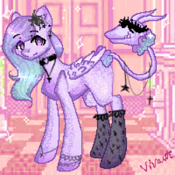 Size: 400x400 | Tagged: safe, artist:vivantae, imported from derpibooru, oc, oc:soda sadie, original species, pegasus, plant pony, pony, animated, blinking, clothes, collar, female, gif, jewelry, mare, moving, necklace, pixel art, pixelated, plant, purple mane, socks, solo, tail, tailmouth, wings