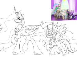 Size: 1368x1074 | Tagged: safe, artist:petaltwinkle, imported from derpibooru, princess celestia, twilight sparkle, alicorn