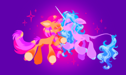 Size: 1280x766 | Tagged: safe, artist:webkinzworldz, imported from derpibooru, izzy moonbow, sunny starscout, earth pony, pony, unicorn, duo, female, g5, izzyscout, kiss on the lips, kissing, leonine tail, lesbian, shipping, sparkles, tail