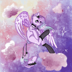Size: 600x600 | Tagged: safe, artist:vivantae, imported from derpibooru, oc, oc:soda sadie, original species, pegasus, plant pony, pony, animated, blinking, bouncing, clothes, collar, female, gif, jewelry, mare, moving, necklace, plant, socks, solo, tail, tailmouth, wings