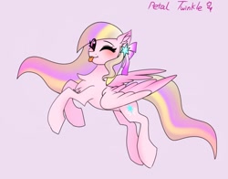 Size: 1368x1074 | Tagged: safe, artist:petaltwinkle, imported from derpibooru, oc, oc only, oc:petal twinkle, pegasus, pony, :p, chest fluff, concave belly, ear fluff, eye clipping through hair, eyelashes, female, gradient hair, gradient mane, gradient tail, looking at you, mare, one eye closed, rearing, simple background, slim, solo, tail, thin, tongue out, wink, winking at you