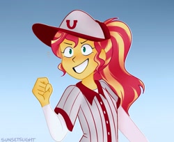 Size: 1759x1435 | Tagged: safe, artist:sunsetslight, imported from derpibooru, sunset shimmer, human, equestria girls, baseball, female, gradient background, solo, sports