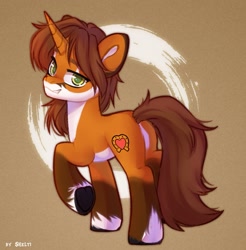 Size: 1957x1985 | Tagged: safe, artist:shelti, imported from derpibooru, oc, oc only, fox, fox pony, hybrid, pony, butt, colored pupils, commission, countershading, facial markings, horn, looking at you, looking back, looking back at you, male, plot, raised hoof, simple background, smiling, smirk, stallion, standing, tan background, unshorn fetlocks