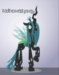Size: 984x1260 | Tagged: safe, artist:chrzanek97, artist:dashiesparkle, artist:grievousfan, imported from derpibooru, queen chrysalis, changedling, changeling, changeling queen, animated, big crown thingy, element of generosity, element of honesty, element of kindness, element of laughter, element of loyalty, element of magic, elements of harmony, female, jewelry, purified chrysalis, regalia, solo, vulgar, webm