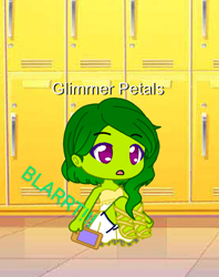 Size: 416x524 | Tagged: safe, imported from derpibooru, pipp petals, oc, oc:glimmer petals, human, equestria girls, anime, cartoon, clothes, comedy, cycling shorts, dress, dressup, fanon, fart, fart noise, female, fetish, floor, for kids only, gacha club, green hair, green skin, holding, kids game, messing, onomatopoeia, ophidiophobia, panties, pantypoop, phone, scat, schizophrenia, school, shocked, sitting, sound effects, underwear, yuck